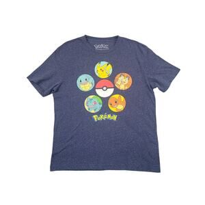 Pokemon T Shirt Men L Navy Speckled Pikachu Squirtle Charmander Y2K Graphic Tee